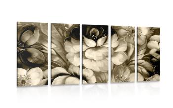 5-częściowy obraz impresjonistyczny świat kwiatów w kolorze sepii - 200x100
