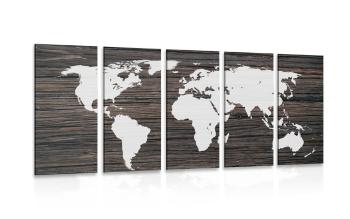5-częściowy obraz mapa świata na drewnie