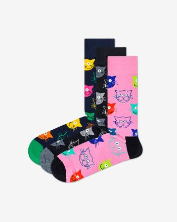Happy Socks Cat Gift Box 3-pack Skarpetki Czarny Niebieski Różowy