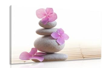 Obraz równowaga kamieni i różowych orientalnych kwiatów - 90x60