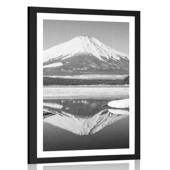 Plakat z passe-partout Japońska góra Fuji w czerni i bieli - 20x30 white