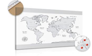Obraz na korku mapa świata z szarą ramką - 90x60  color mix