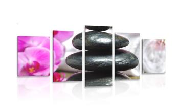 5-częściowy obraz relaksujące kamienie Zen w czarnobiałym kolorze - 200x100