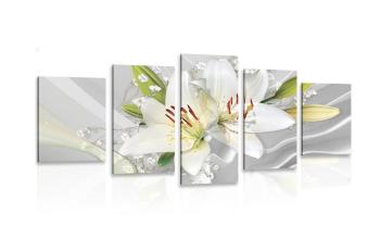 5-częściowy obraz biała lilia na interesującym tle - 100x50