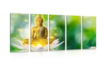 5-częściowy obraz złoty Budda na kwiecie lotosu - 200x100