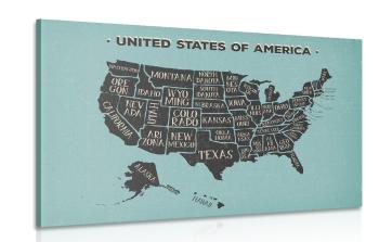 Obraz mapa edukacyjna USA z niebieskim tłem