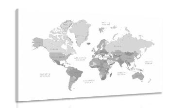 Obraz czarno-biała mapa świata w stylu vintage - 60x40