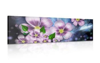 Obraz fioletowy kwiat fantazji - 135x45