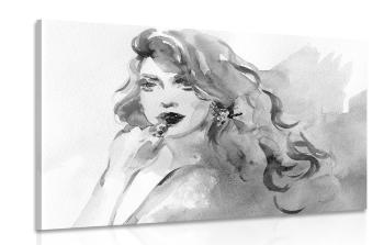 Obraz akwarelowy portret kobiety w wersji czarno-białej