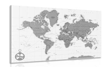Obraz stylowa mapa z kompasem w kolorze czarno-białym - 60x40