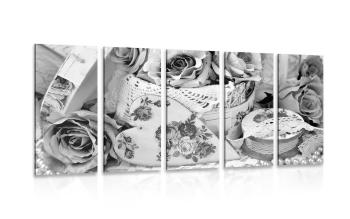 5-częściowy obraz romantyczny styl vintage w wersji czarno-białej - 100x50