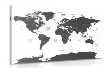 Obraz mapa świata z zaznaczonymi na szaro poszczególnymi krajami - 90x60