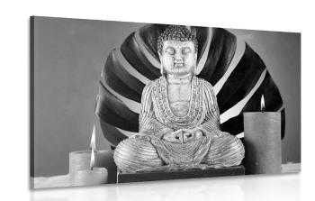 Obraz Budda z relaksującą martwą naturą w wersji czarno-białej - 90x60