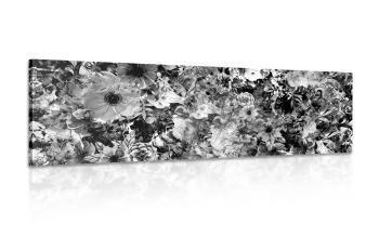 Obraz kwiaty w wersji czarno-białej - 150x50