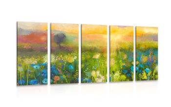5-częściowy obraz obraz olejny kwiaty na łące - 200x100