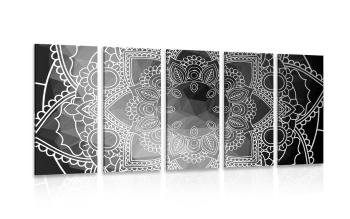 5-częściowy obraz czarno-biała Mandala