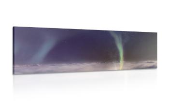 Obraz zorzy polarnej w zamarzniętym krajobrazie - 150x50