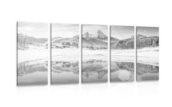 5-częściowy obraz śnieżny krajobraz w Alpach w wersji czarno-białej