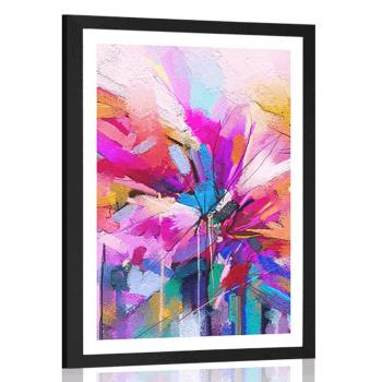 Plakat z passe-partout abstrakcyjne kolorowe kwiaty - 30x45 black