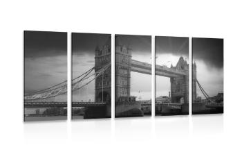 5-częściowy obraz zachód słońca nad Tower Bridge w wersji czarno-białej - 100x50