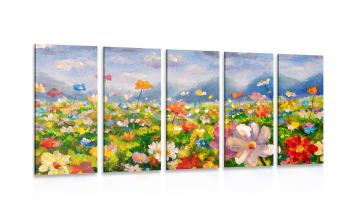 5-częściowy obraz obraz olejny dzikie kwiaty - 100x50