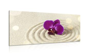 Obraz piaskowy ogród zen z purpurową orchideą
