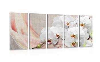 5-częściowy obraz biała orchidea na płótnie - 200x100