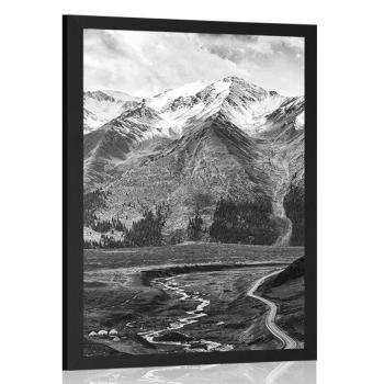 Plakat piękna górska panorama w czerni i bieli - 40x60 black