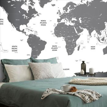 Samoprzylepna tapeta mapa świata z poszczególnymi państwami w kolorze szarym - 300x200
