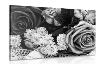 Obraz bukiet róż retro w wersji czarno-białej - 90x60
