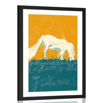 Plakat z passepartout koń na łące - 30x45 silver