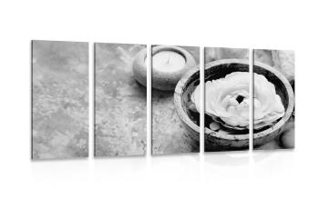 5-częściowy obraz martwa natura SPA w wersji czarno-białej - 200x100