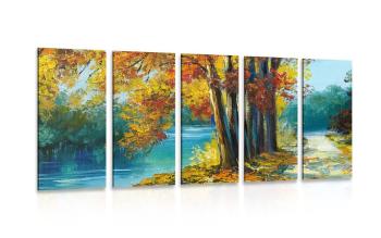 5-częściowy obraz malowane drzewa w kolorach jesieni - 100x50
