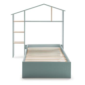 Niebieskozielone łóżko dziecięce z półkami Marckeric Maria, 90x190 cm
