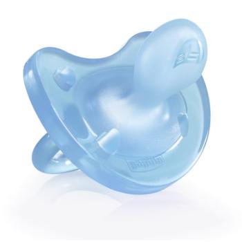 chicco Smoczek uspokajający Physio Soft silikonowy w kolorze niebieskim 0-6 miesięcy