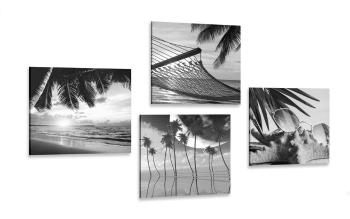 Zestaw obrazów martwa natura morska w wersji czarno-białej - 4x 40x40