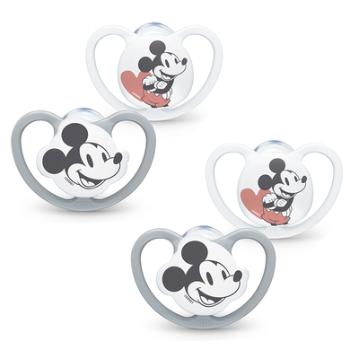 NUK Smoczek Space Disney Mickey 0-6 miesięcy, 4 sztuki w kolorze szarym/białym