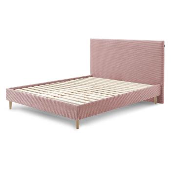 Różowe sztruksowe łóżko dwuosobowe Bobochic Paris Anja Light, 160x200 cm