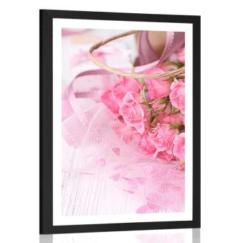Plakat z passe-partout romantyczny różowy bukiet róż - 30x45 black