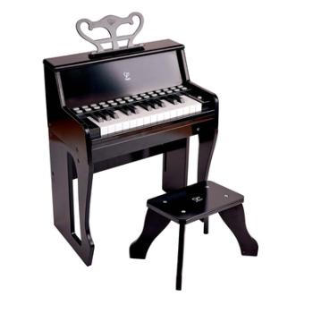 Hape podświetlany fortepian z klawiszami i stołkiem, czarny
