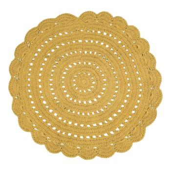 Żółty ręcznie haftowany dywan bawełniany Nattiot Alma, ⌀ 120 cm