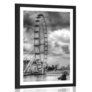Plakat z passe-partout wyjątkowy Londyn i Tamiza w czerni i bieli