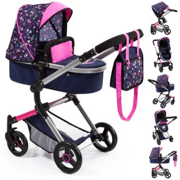 bayer Design Wózek dla lalek Vario, niebieski/różowe z serduszkami i syrenką