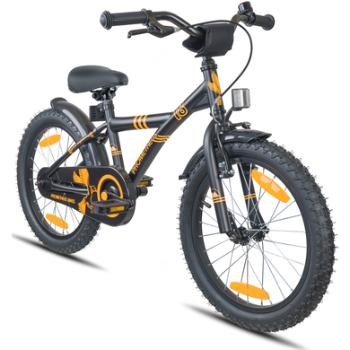 PROMETHEUS BICYCLES® Rower dziecięcy 18, Black-Matt Orange z kołami treningowymi