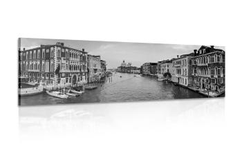 Obraz słynny kanał w Wenecji w wersji czarno-białej - 120x40
