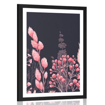 Plakat z passe-partout odmiany trawy na różowo - 30x45 silver