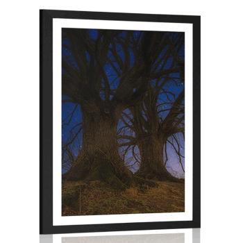 Plakat z passe-partout drzewa w nocnym krajobrazie - 20x30 silver