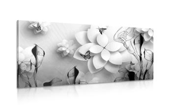 Obraz abstrakcyjne kwiaty w wersji czarno-białej - 100x50