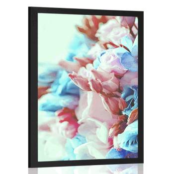 Plakat wielokolorowy bukiet róż - 40x60 white
