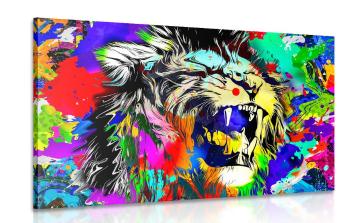 Obraz kolorowa głowa lwa - 90x60